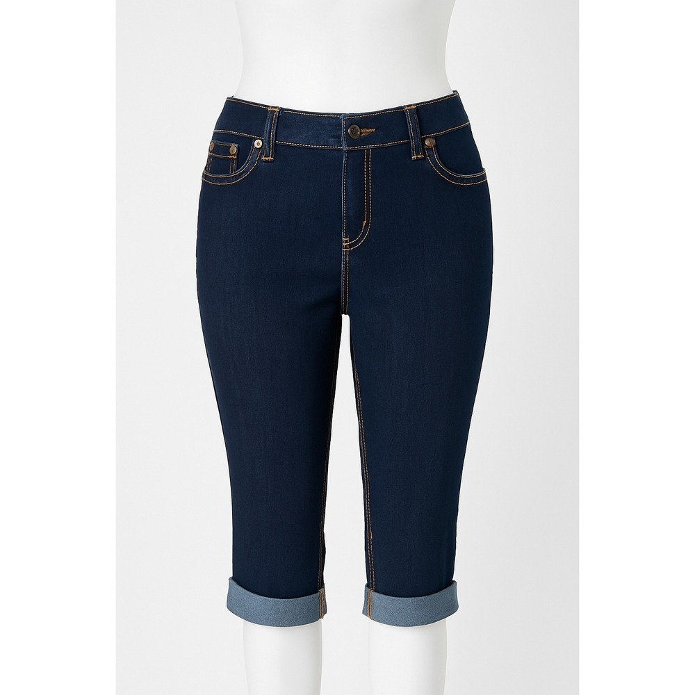 A.N.A Women's Size 10 Dark Wash‎ Denim Capri Jeans Cuffed Mid Rise Stretch